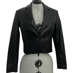 Tahari Black Faux Leather Cropped Blazer Size S
